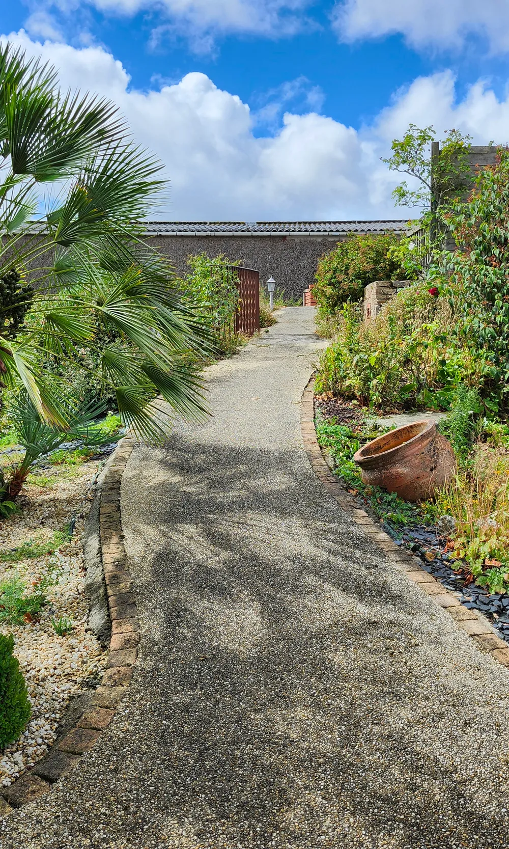 Allée du jardin avec palmier au Gîte du Coteau, Les Herbiers